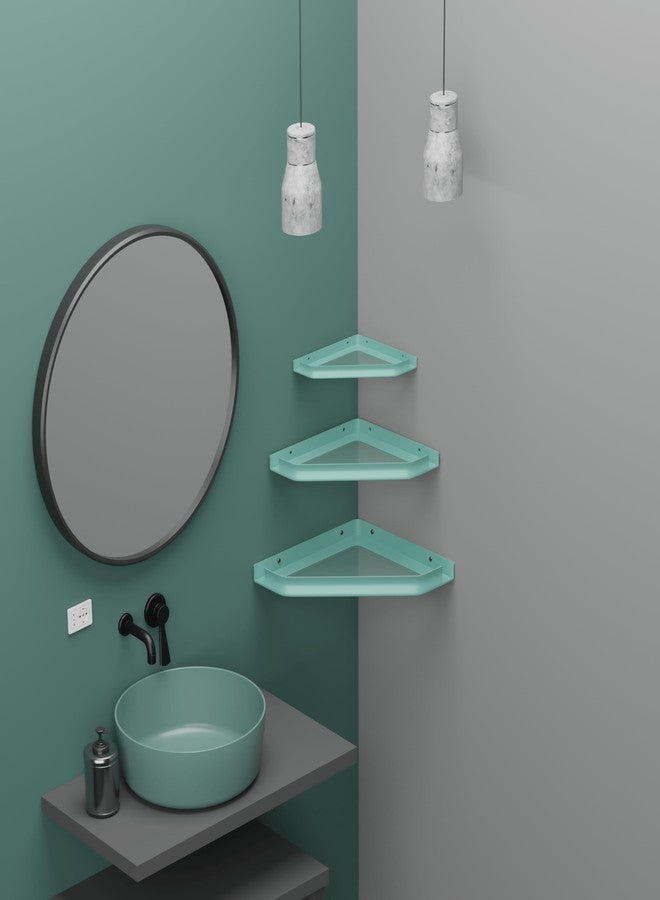 iSTAR Plastic Triangular Corner Wall Mounted Shelf Rack | Unbreakable Multipurpose Bathroom Kitchen Storage Stand for Shampoo, Bottles, Cosmetics and Toiletries Organiser (Green, Pack of 3) - Image 1